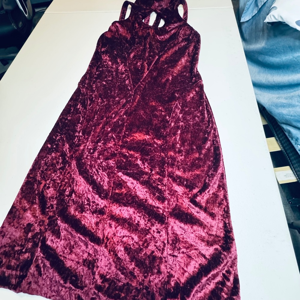 NWT VTG Carabella Y2K Crushed‎ Velvet High Neck Cutout Backless Midi Dress M - Picture 3 of 9